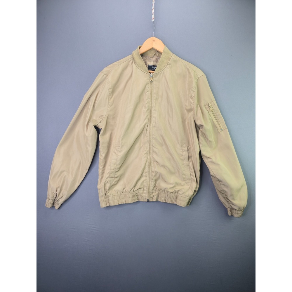 Forever 21 Men Bomber Jacket Tan Khaki Flight Utility M Lightweight Full Zip